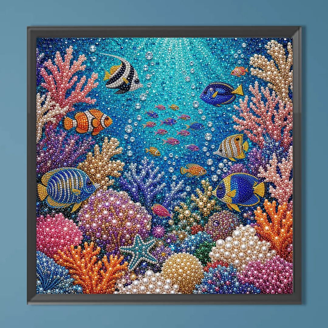 Underwater World Pearl Full DIY 5D Round Drill Gem Art Diamond Painting Kits 15.75x15.75 in Diamond Dots Paintings Picture Arts Craft Diamond Art Kits for Adults Beginner Home Wall Decor