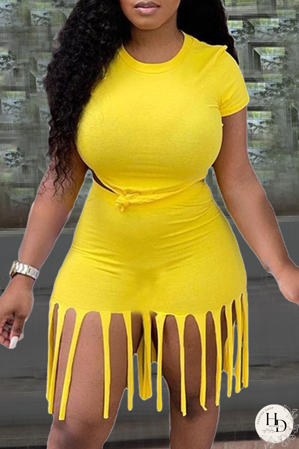 White Casual Solid Tassel O Neck Short Sleeve Two Pieces