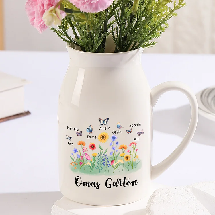 Kettenmachen Personalisierte 7 Namen & Text Blumen & Schmetterling Familie Vase