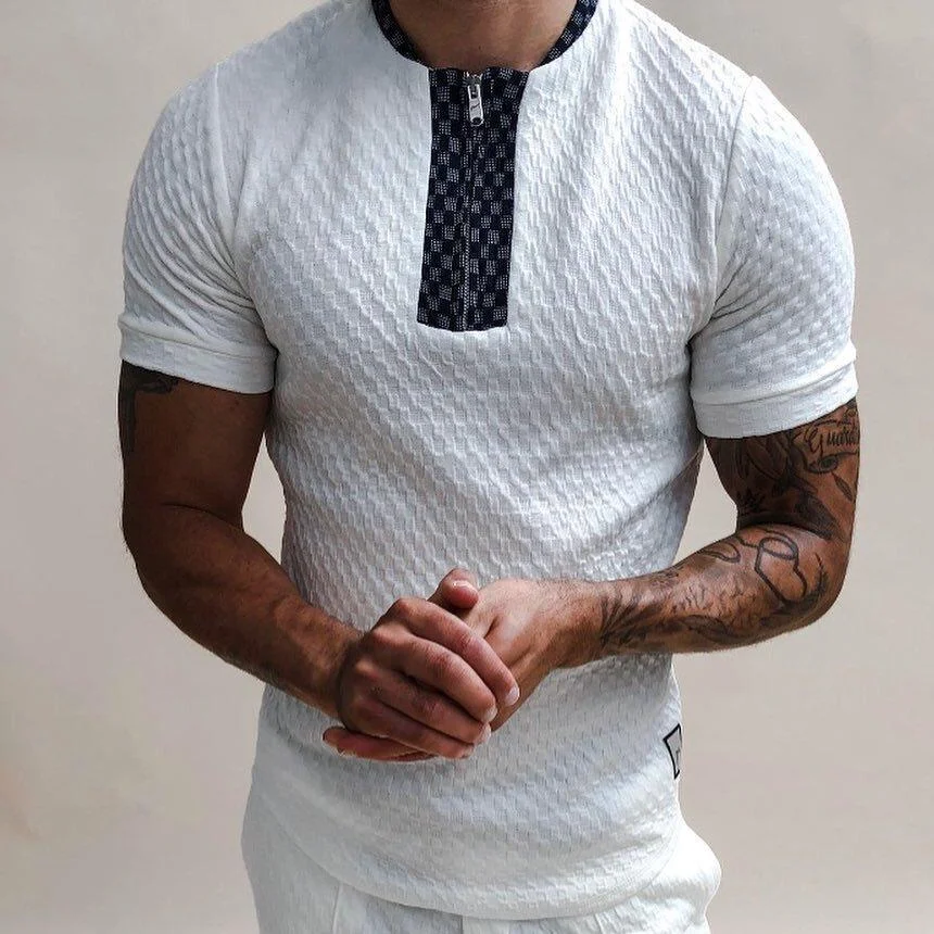 POLO shirt zipper knit jacquard men's T-shirt
