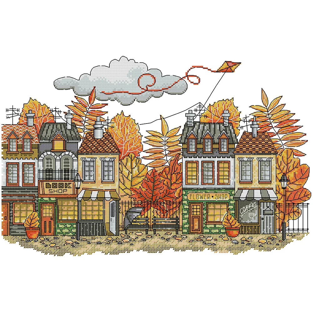 14CT Partial Counted Cross Stitch - Autumn Street(44*30cm)