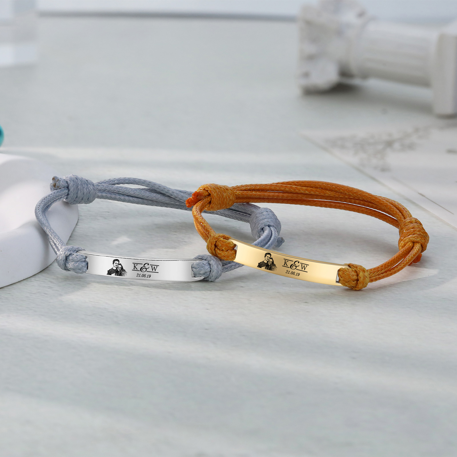 Braccialetti acciaio inox 1 nome 2 lettere e 1 foto personalizzabili per coppia multicolori da scegliere