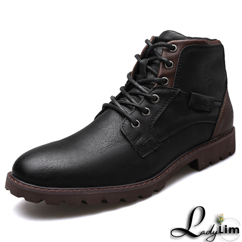 Black Vintage Split Joint Cross Straps Round Leather Shoes
