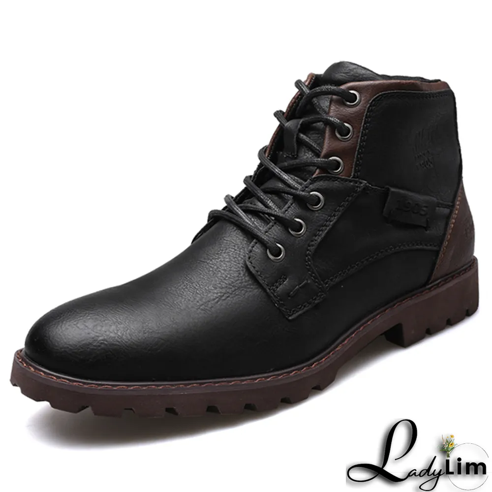 Black Vintage Split Joint Cross Straps Round Leather Shoes
