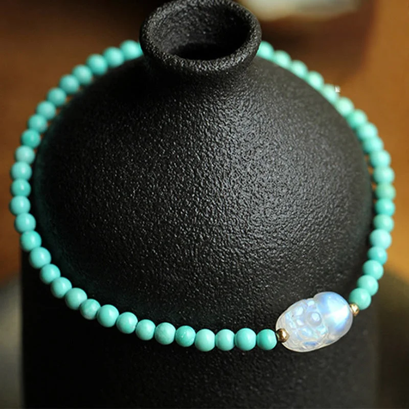 Turquoise&nbsp;Moonstone PiXiu Protection Strength Bracelet