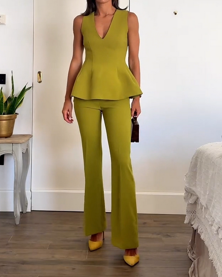 V-neck Top and Pants Two-piece Suit