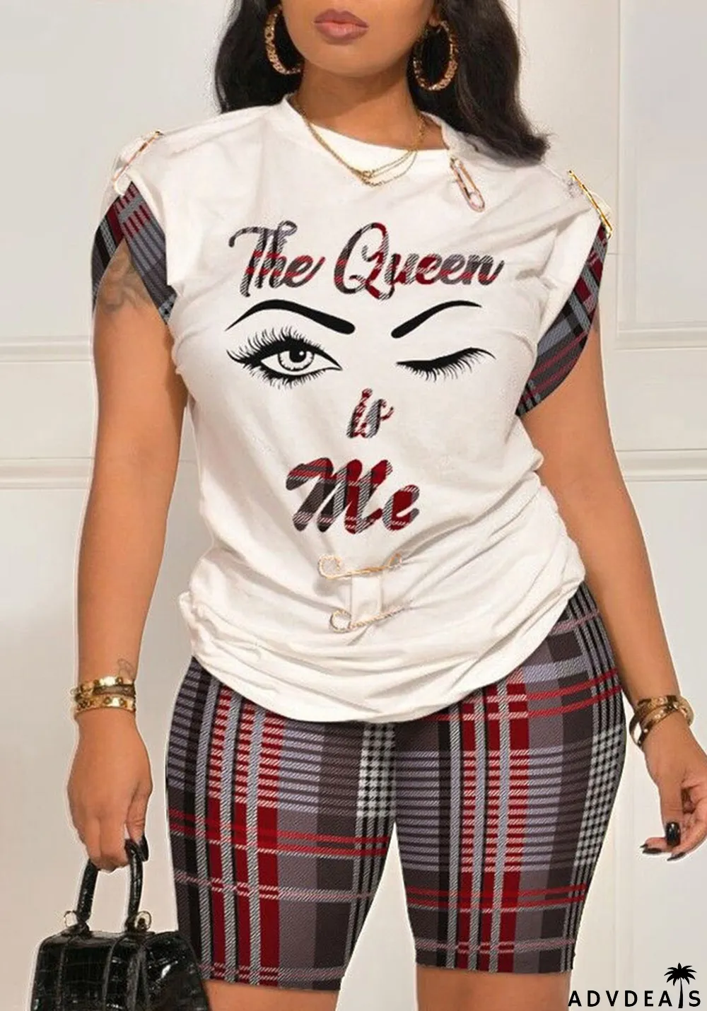 Sexy Print Trim Contrast Patchwork Two-Piece Set