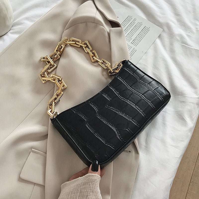 LEFTSIDE Stone Pattern PU Leather Armpit Bag For Women 2021 Solid Color Chain Shoulder Handbags Female Travel Fashion Hand Bag