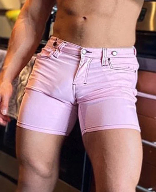 Slim Fit Solid Color Button Mid Waist Casual Shorts 