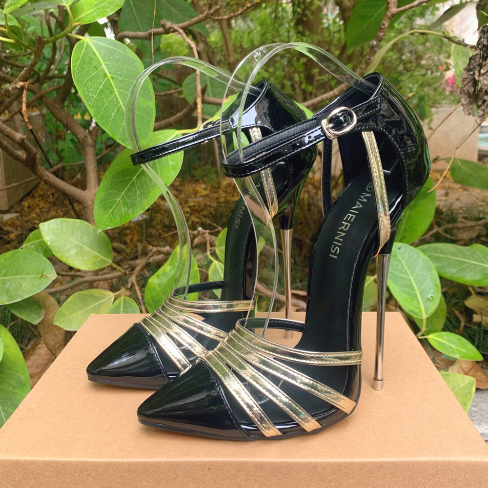 GOOSHOE Extreme High Heels 16cm Stilettos Women Sparkly Gold Silver Purple Pumps Ankle Strap Fetish