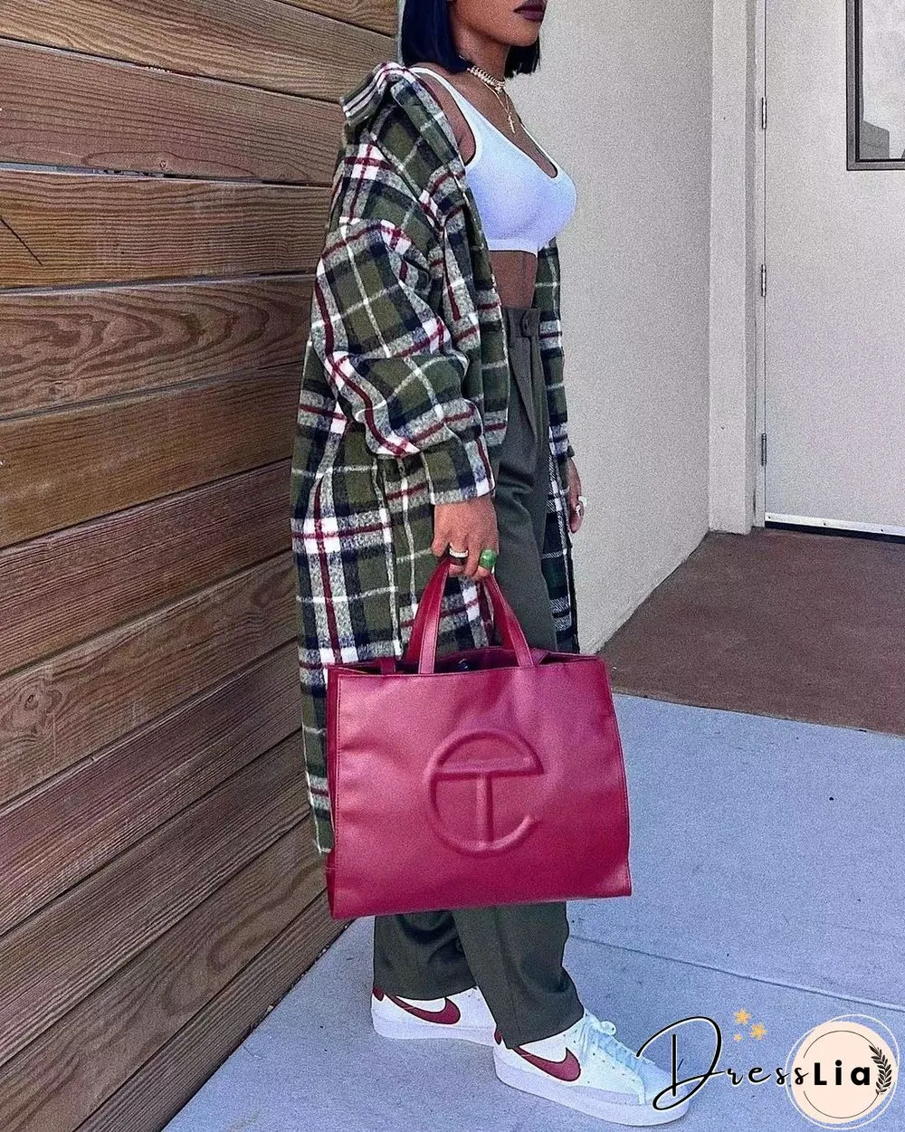 Streetwear Woolen Loose Long Plaid Shirt Coat