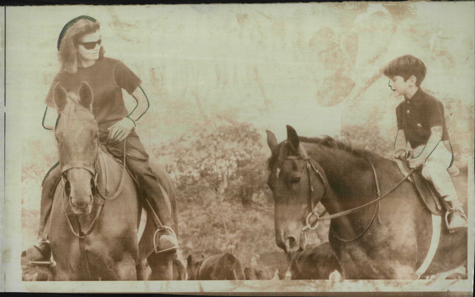 Jacqueline Kennedy & John Kennedy Jr. Ride Horses in Ireland Press Photo Poster painting