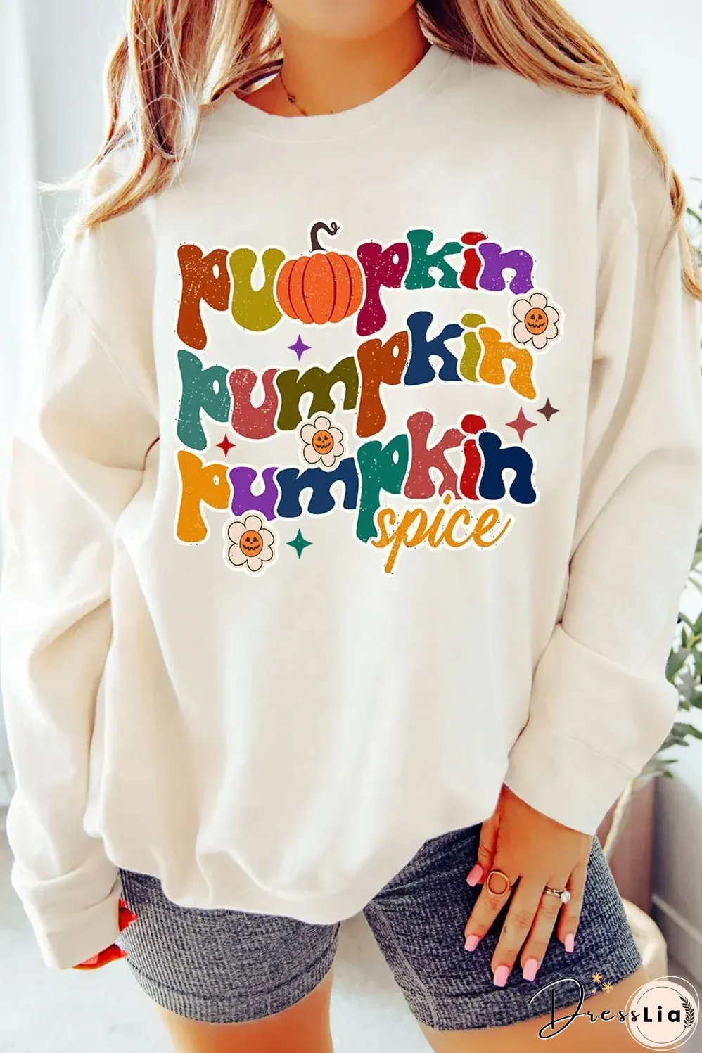 Letter Graphic Round Neck Long Sleeve Sweatshirt