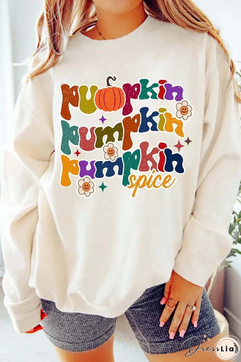 Letter Graphic Round Neck Long Sleeve Sweatshirt