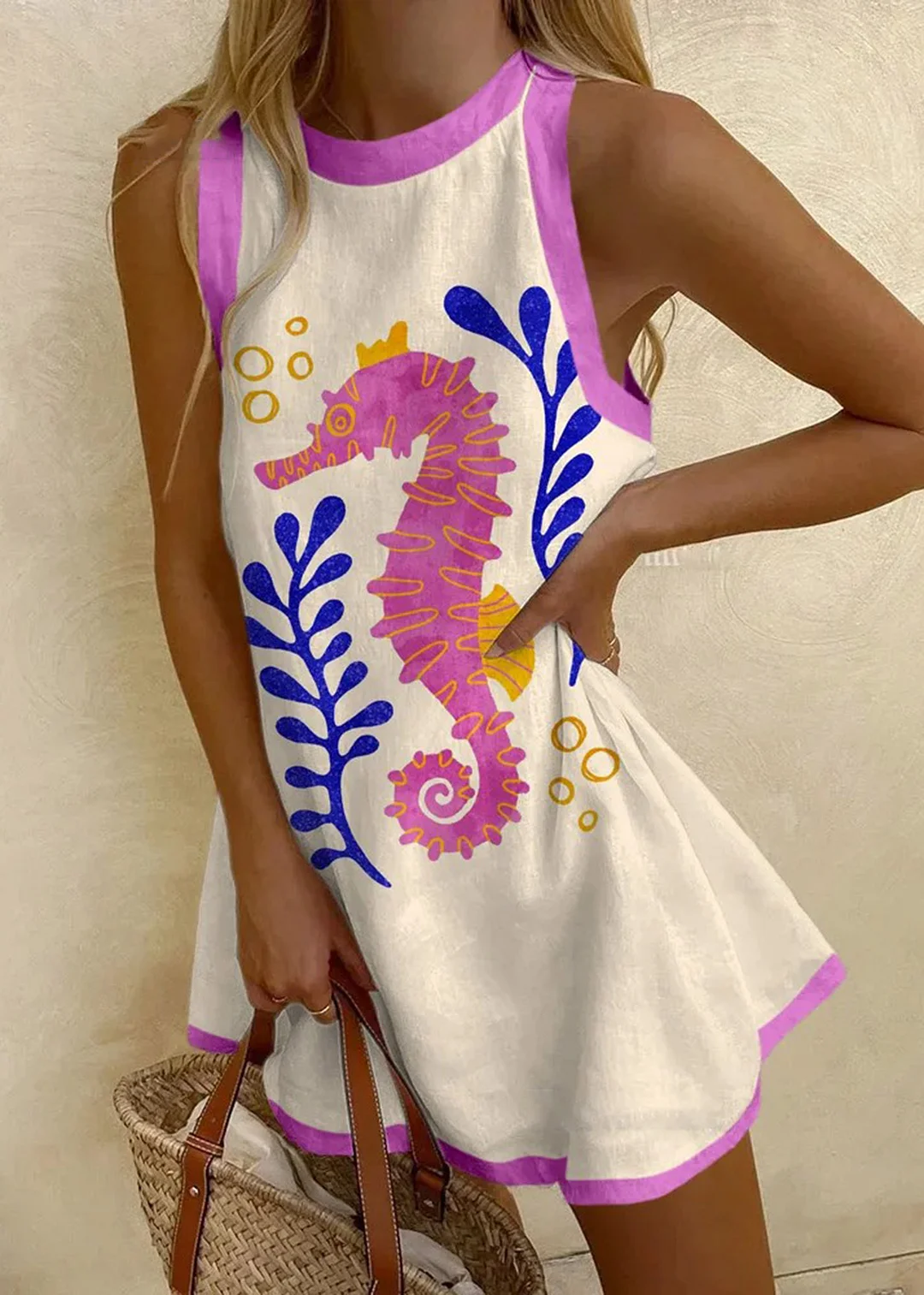 Seahorse Print Sleeveless Dress