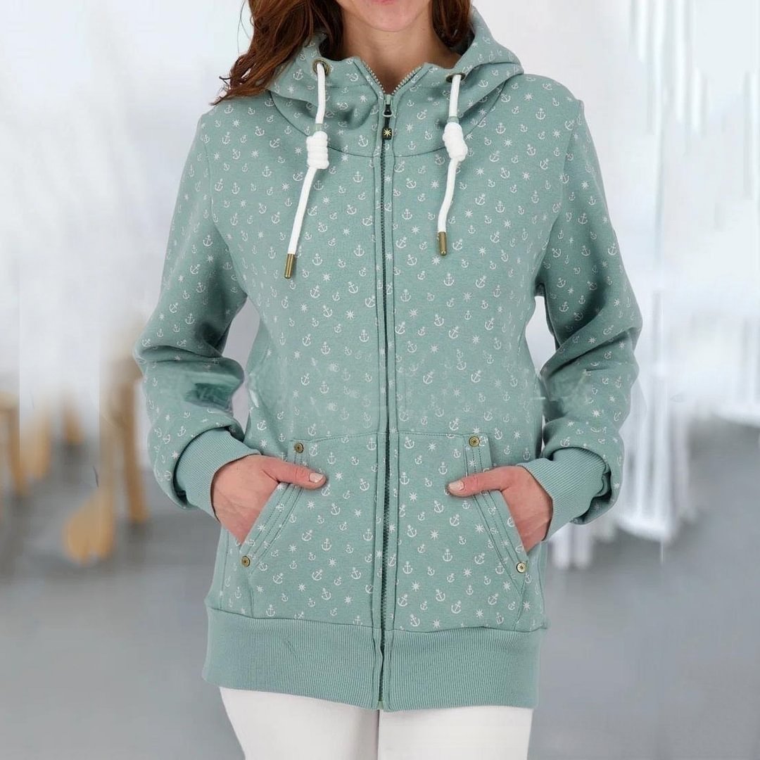  Simple Printed Long Sleeve Zip Hoodie