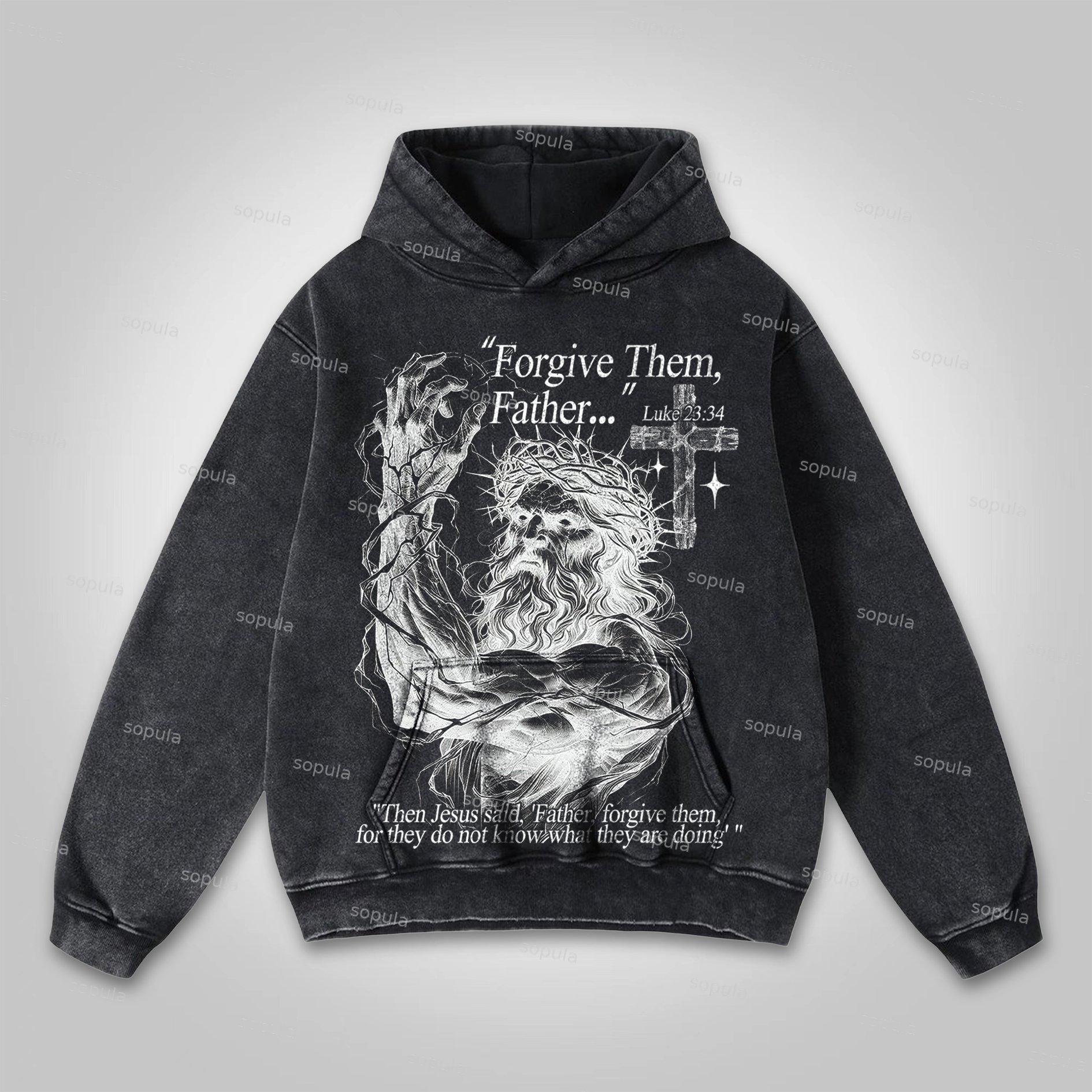 Sopula Forgive Them,father-jesus Graphic Print Washed Hoodie - SOPULA
