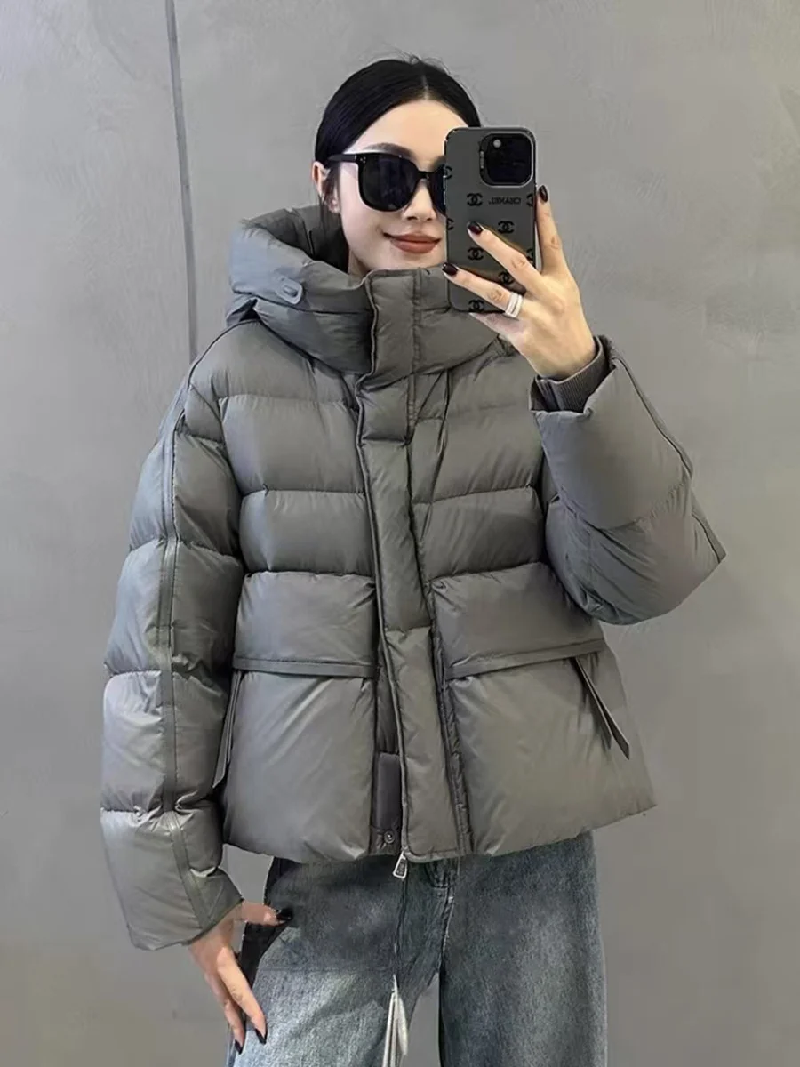 Woherb Advanced Sense Hooded Down Jacket Female 2424 New Fashion Design Sense Plus Thick White Duck Down Loose Bread Clothing Coat-Outfit Ideas