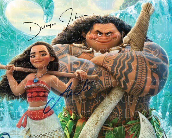 Moana signed Auli'i Cravalho Dwayne Rock Johnson 8X10 Photo Poster painting picture poster RP