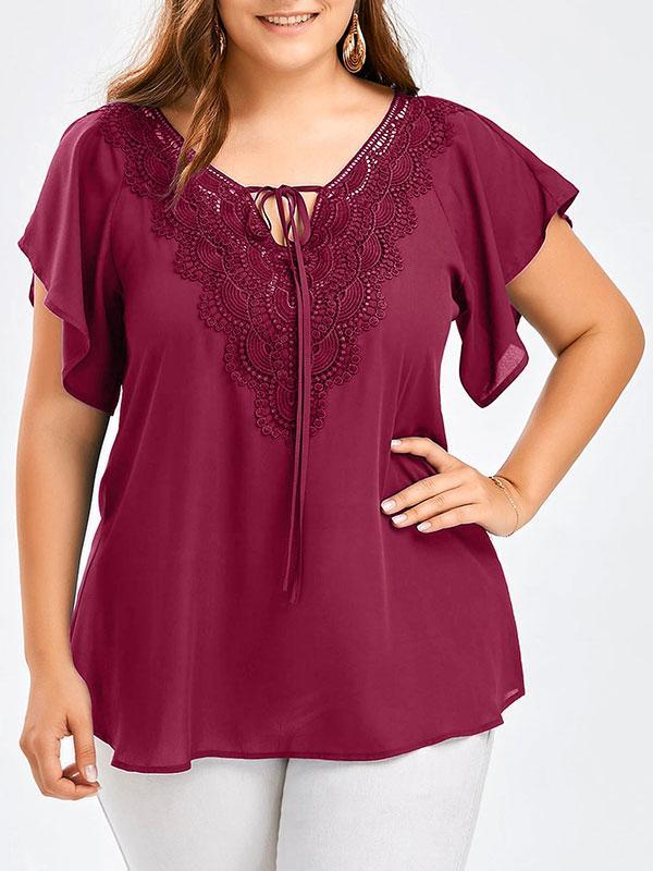 Plus Size Flare Sleeve Lace Blouse