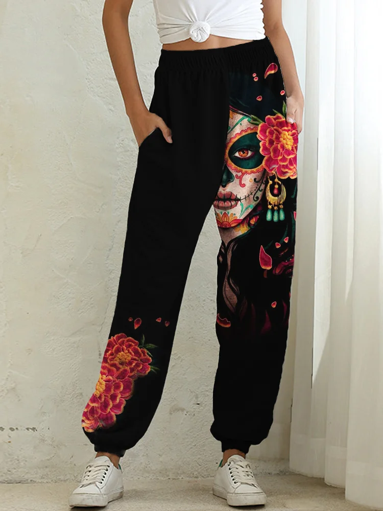 Wearshes Day of the Dead Flower Skull Lounge Sweatpants