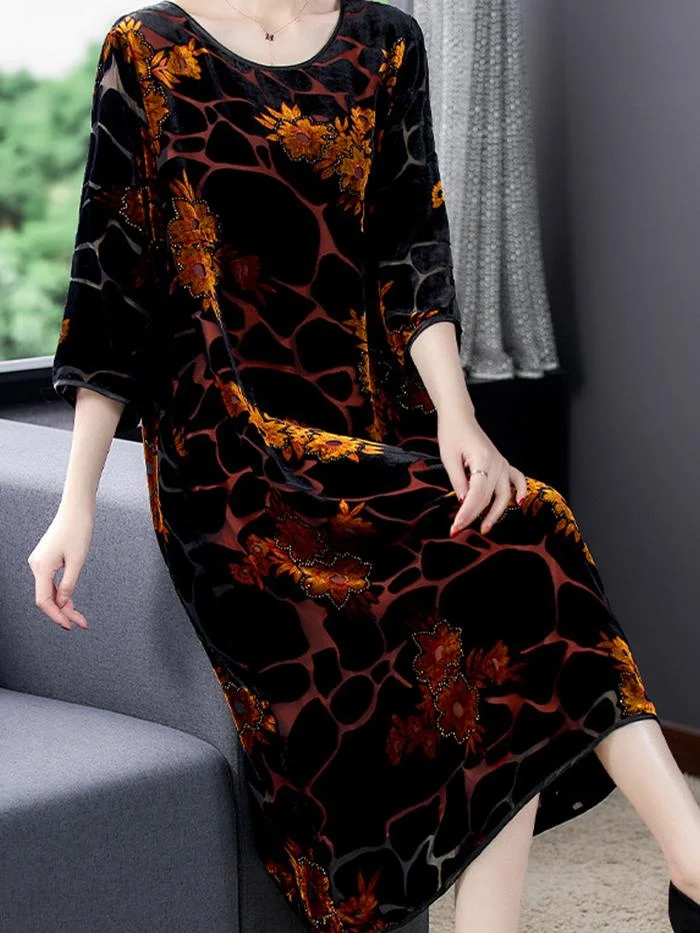 Fashion Plus Size Gold Velvet Dress