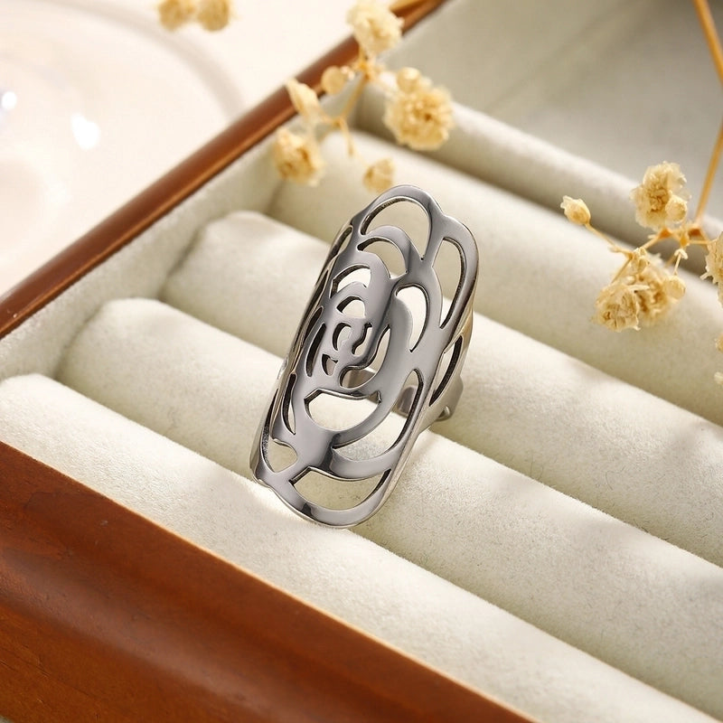 Exaggerated Artistic Oversized Flower Butterfly 304 Stainless Steel Open Rings