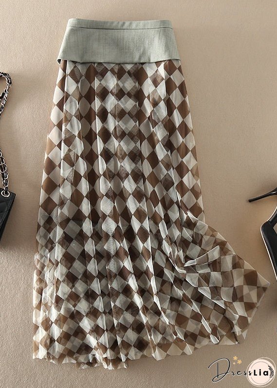 Plus Size Natural high waist Tulle Plaid Skirts Spring
