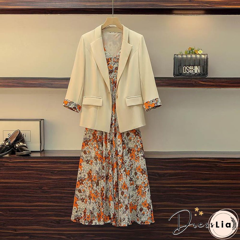 Fashion Blazer+Floral Sleeveless Dress P11506