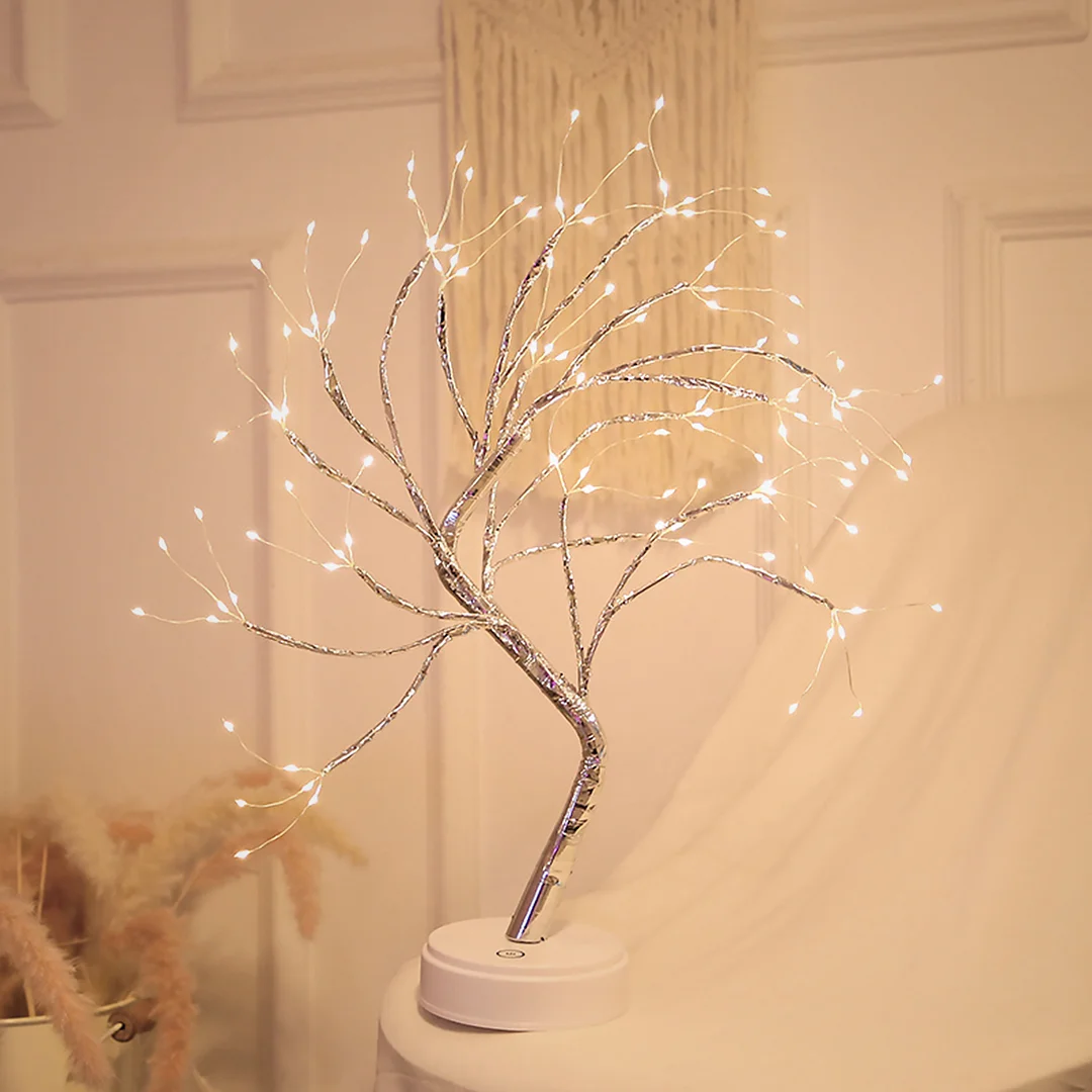 20 inch Tabletop Bonsai Tree Light, 108 LED Copper Wire Lamp (White)