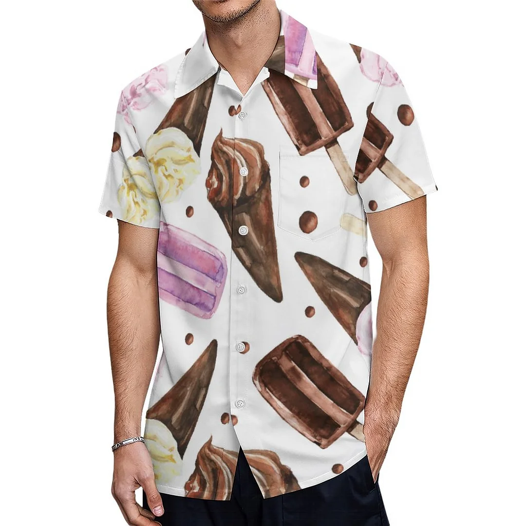 Short Sleeve Summer Ice Cream Cone Popsicle Hawaiian Shirt Mens Button Down Plus Size Tropical Hawaii Beach Shirts