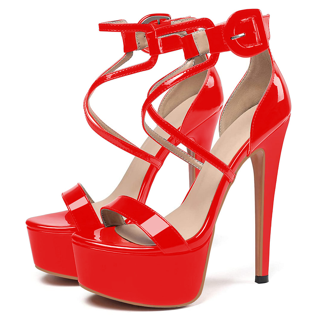 15cm/5.9 inch Women's Platform Heels Open Toe Stilettos Ankle Crisscross Straps  Print Sandals