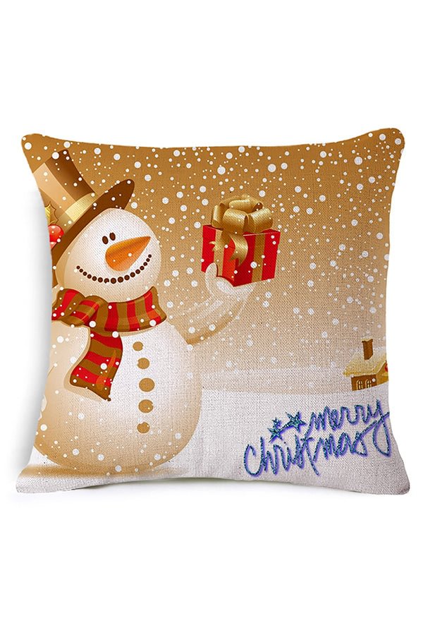 Snowman Snowflake Gift Print Merry Christmas Throw Pillow Cover Brown-elleschic