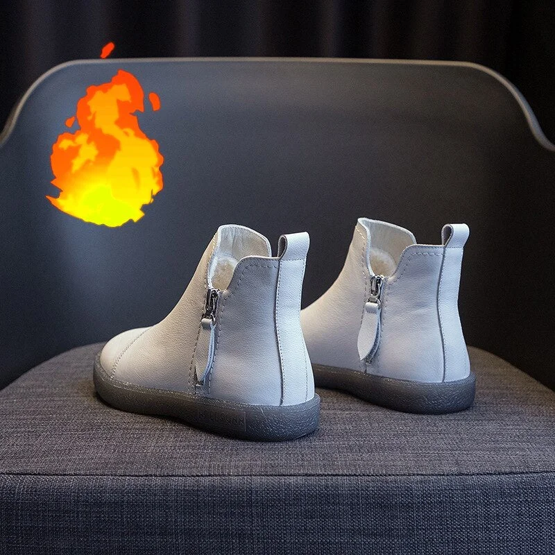 Fujin Warm Wool Motorcycle Slip on Super Comfortable Booties Footwear Winter Shoes Genuine Leather Cow Women Ankle Boots