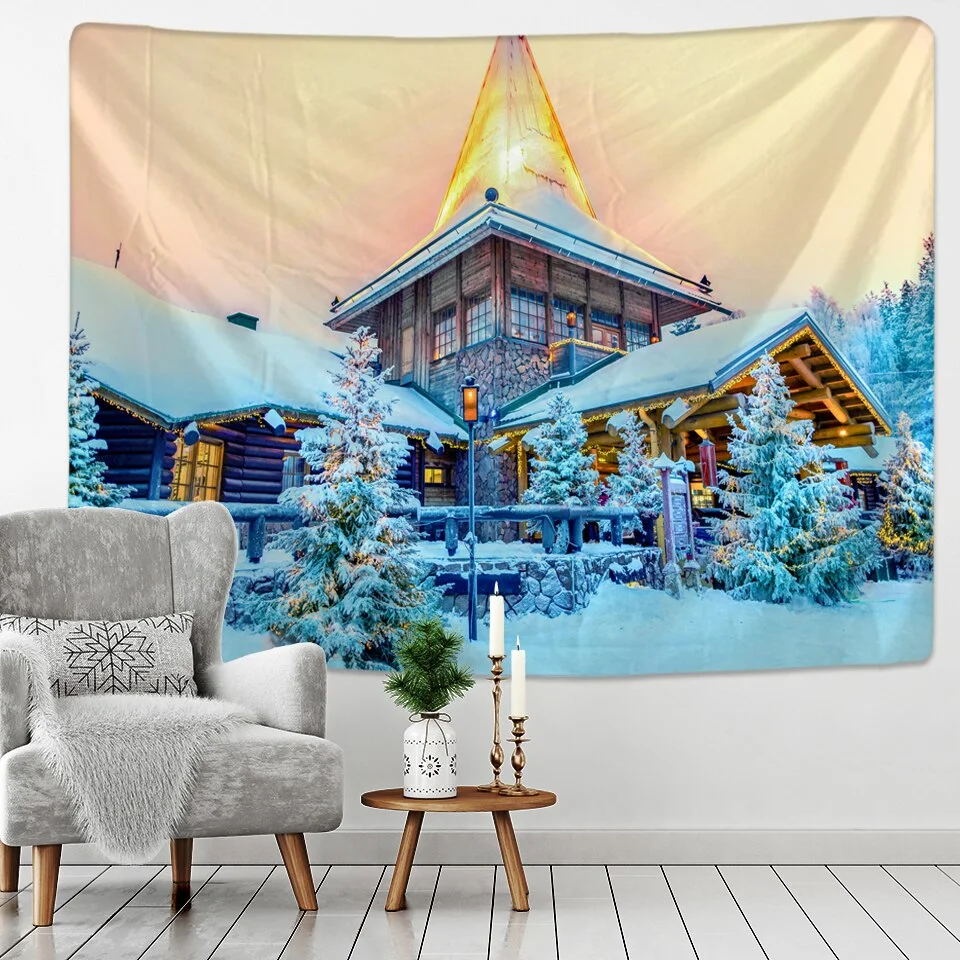 Fashion Christmas Wall Hangings Snow View Wooden House Hippie Mandala Indian Tapices Home Furnishing Decoration