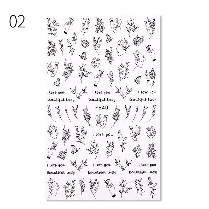 1PC Golden Heart Designs Nail Art 3D Stickers Decals Valentine's Day Black White Red Adhesive Sticker Decoration For Manicures