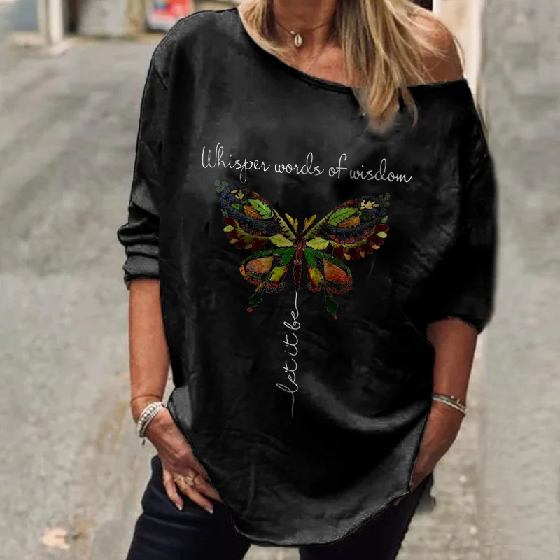 Women's Hippie Butterfly Whisper Words Of Wisdom Crew Neck T-shirt