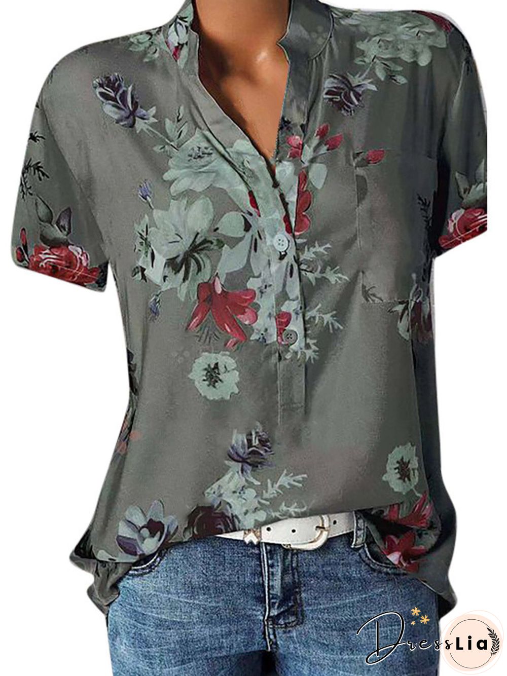 Women Floral Plus Size Short Sleeve Casual Summer Blouses