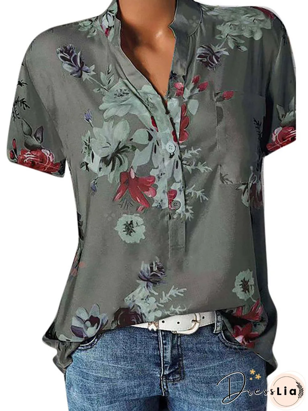 Women Floral Plus Size Short Sleeve Casual Summer Blouses