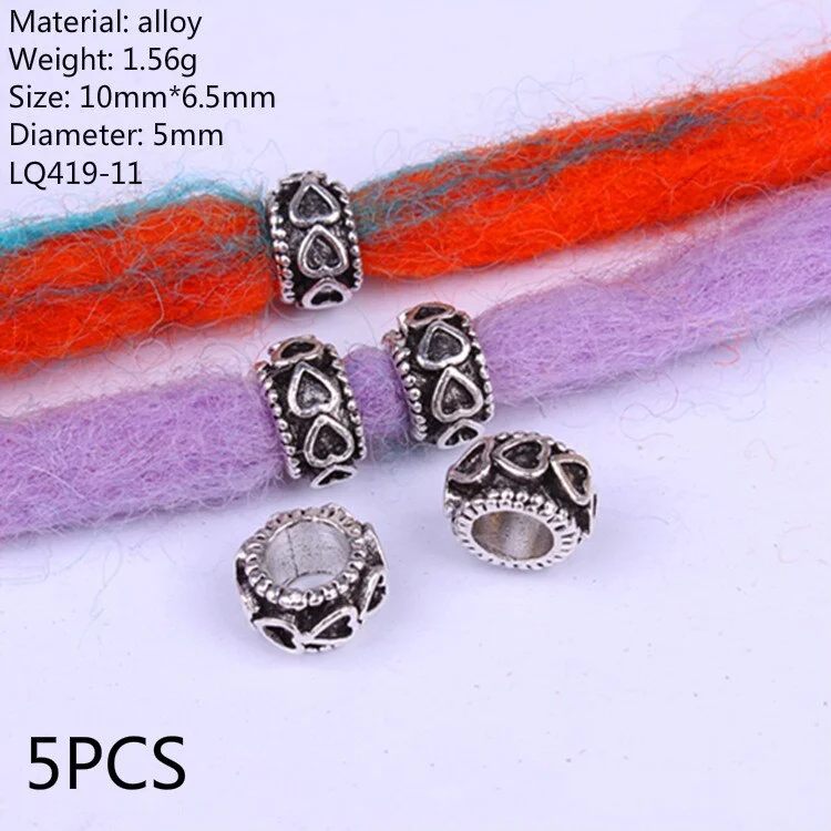 5 Pcs/set Viking Beads 14 Kind Silver Beads for Braiding Dreadlock Hair Decor Cuff Clip Beaded Hair Scrunchies Tibet Bead Tube