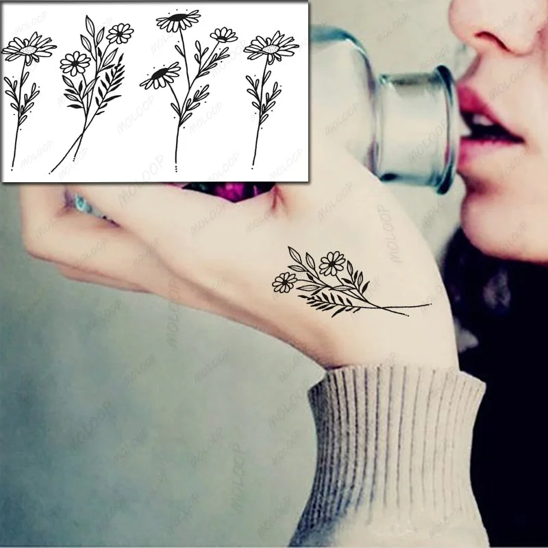 Sketch Rose Flowers Waterproof Temporary Tattoo Sticker Hand Lines Design Fake Tattoos Flash Tatoos Arm Chest Body Art for Women