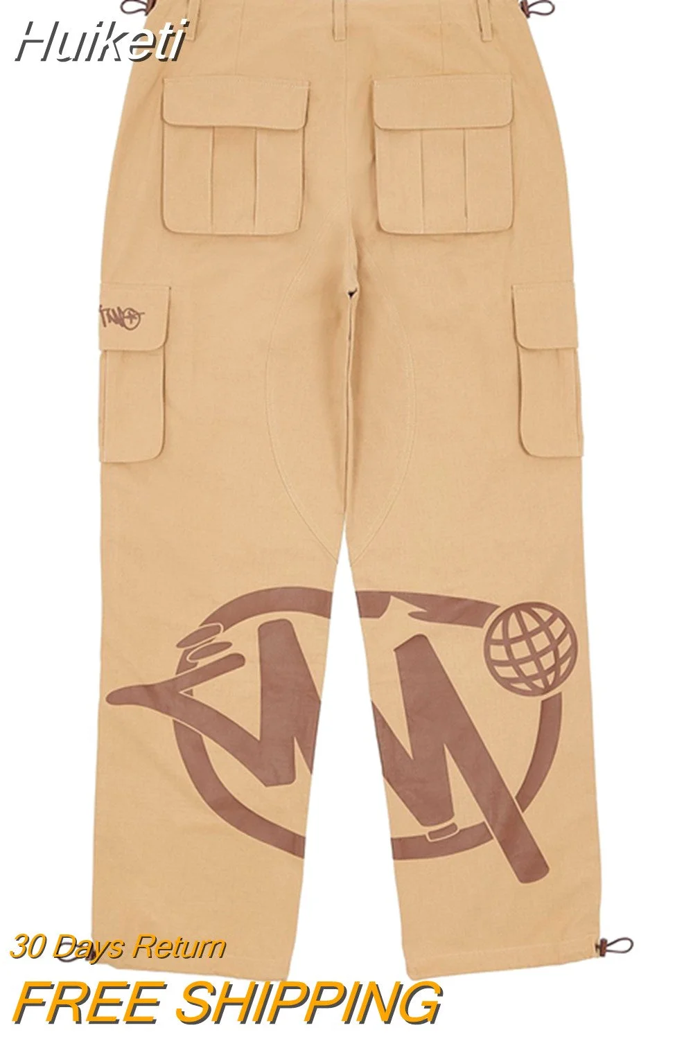 Huiketi Pop Gothic Letter Printing Loose Cargo Pants Men's Fashion Street Wear Multi-Pocket Overalls Y2K New Hip-Hop Casual Pants