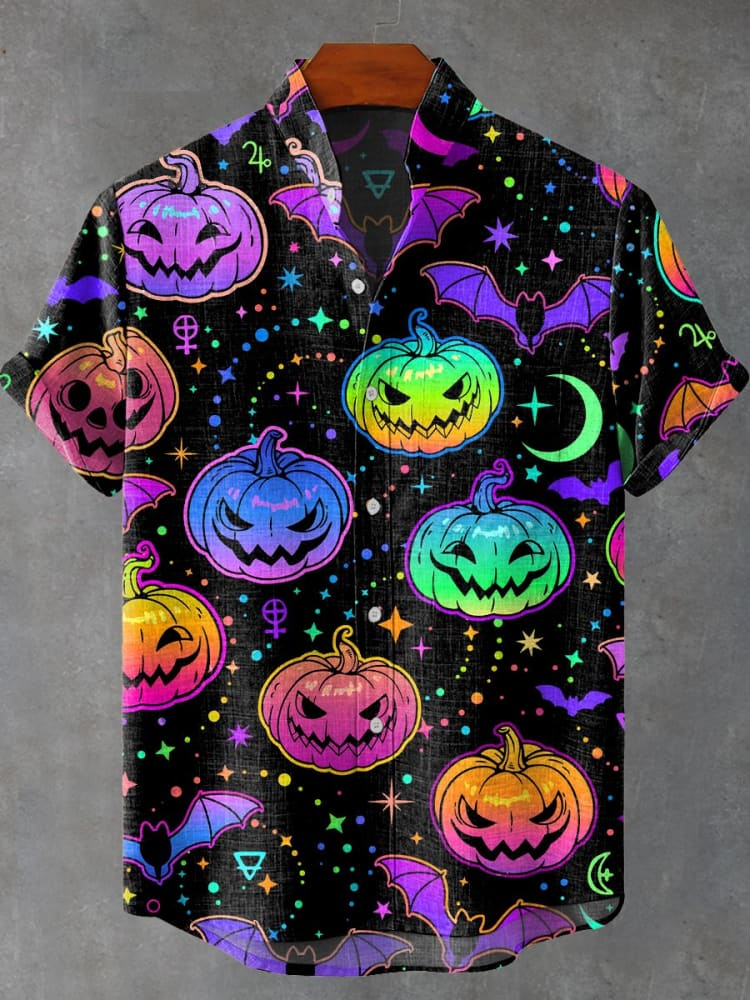 Halloween Night Colorful Pumpkin Head Art Print Shirt