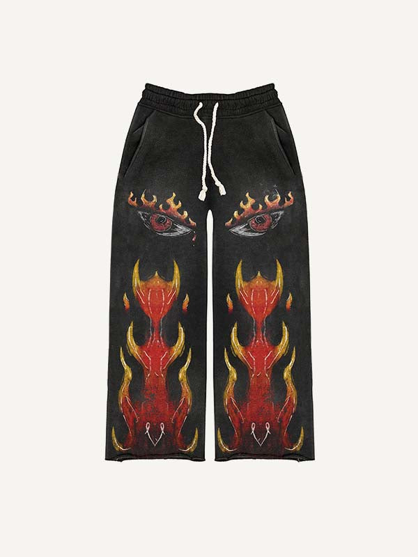 Vampire Fangs&Eye&Fire Print Elastic Waist Pants