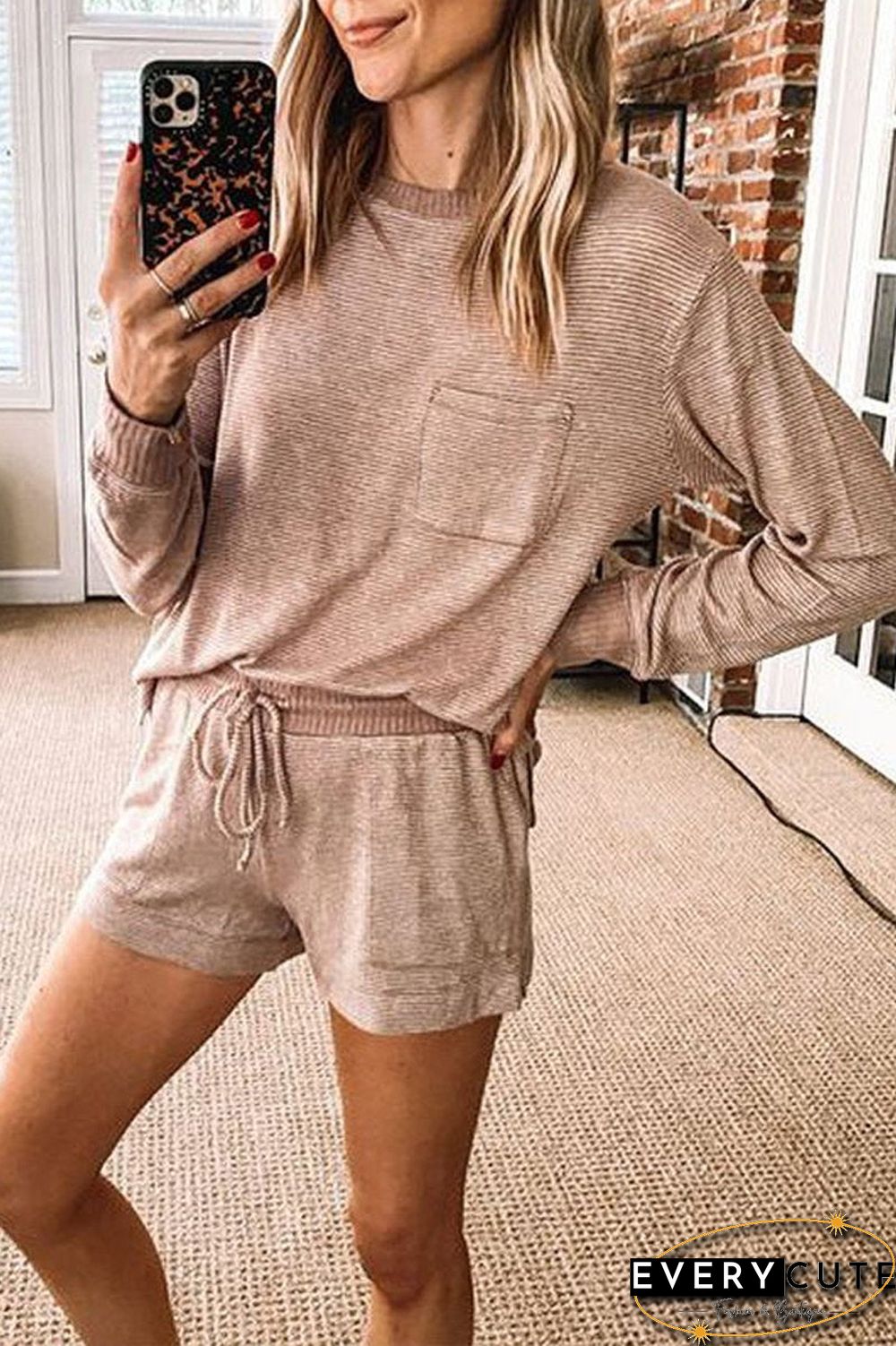 Drawstring Waist Shorts Two Piece Sets