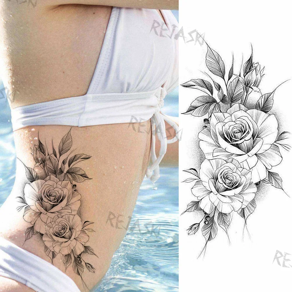 Purple Rose Jewelry Water Transfer Tattoo Stickers Women Body Chest Art Temporary Tattoo Girl Waist Bracelet Flash Tatoos Flower