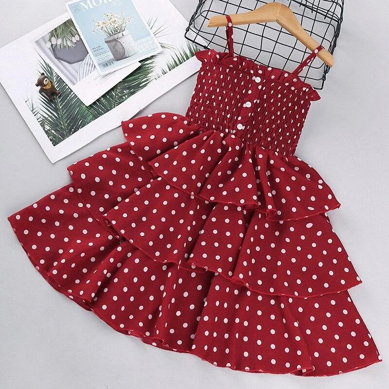 Girls Dresses 2021 Summer Teenagers Dot Sling Princess Dress Elegant Children Clothes Girl Cake Dress 4 8 10 Years Kids Outfit
