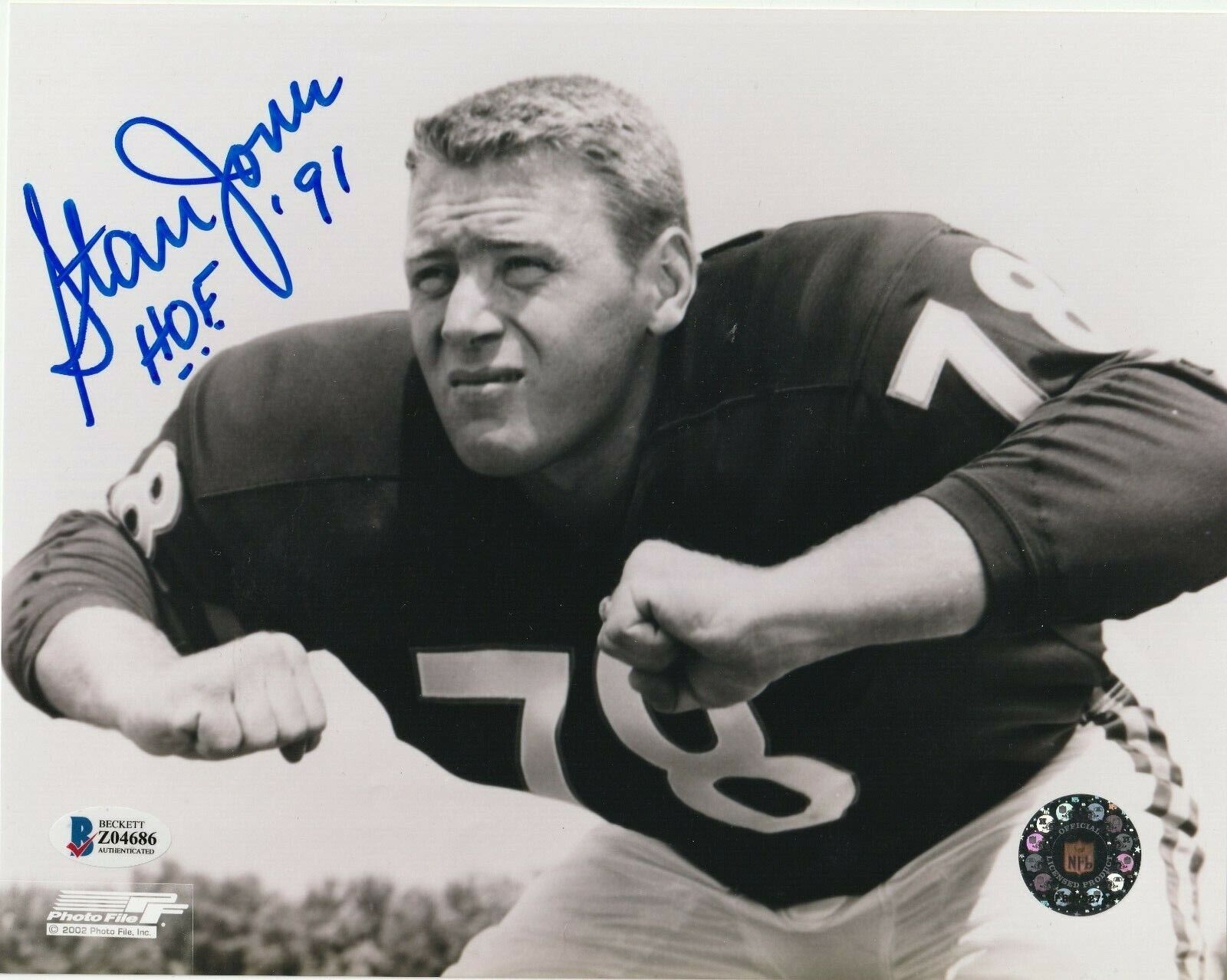 STAN JONES Signed Chicago BEARS 8x10 Photo Poster painting w/ Beckett COA (BAS) & HOF Inscrip