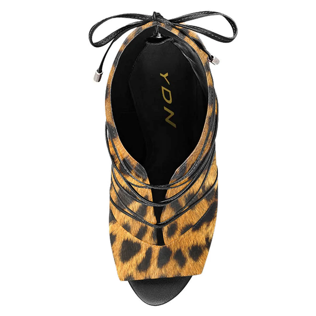 Leopard Faux Suede Peep Toe Back-Zip Stiletto Heel Ankle Booties