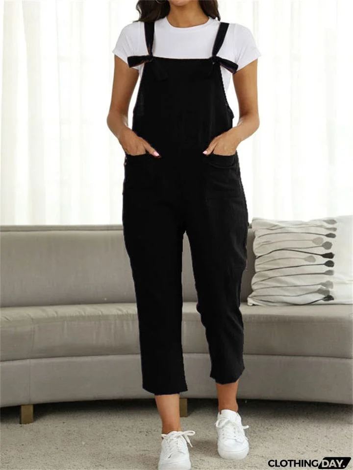 Youthful Literary Linen Cotton Slim Jumpsuits for Lady
